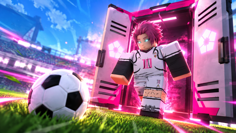 Blue Lock Farm Roblox experience thumbnail showing a character beside a locker and soccer ball.